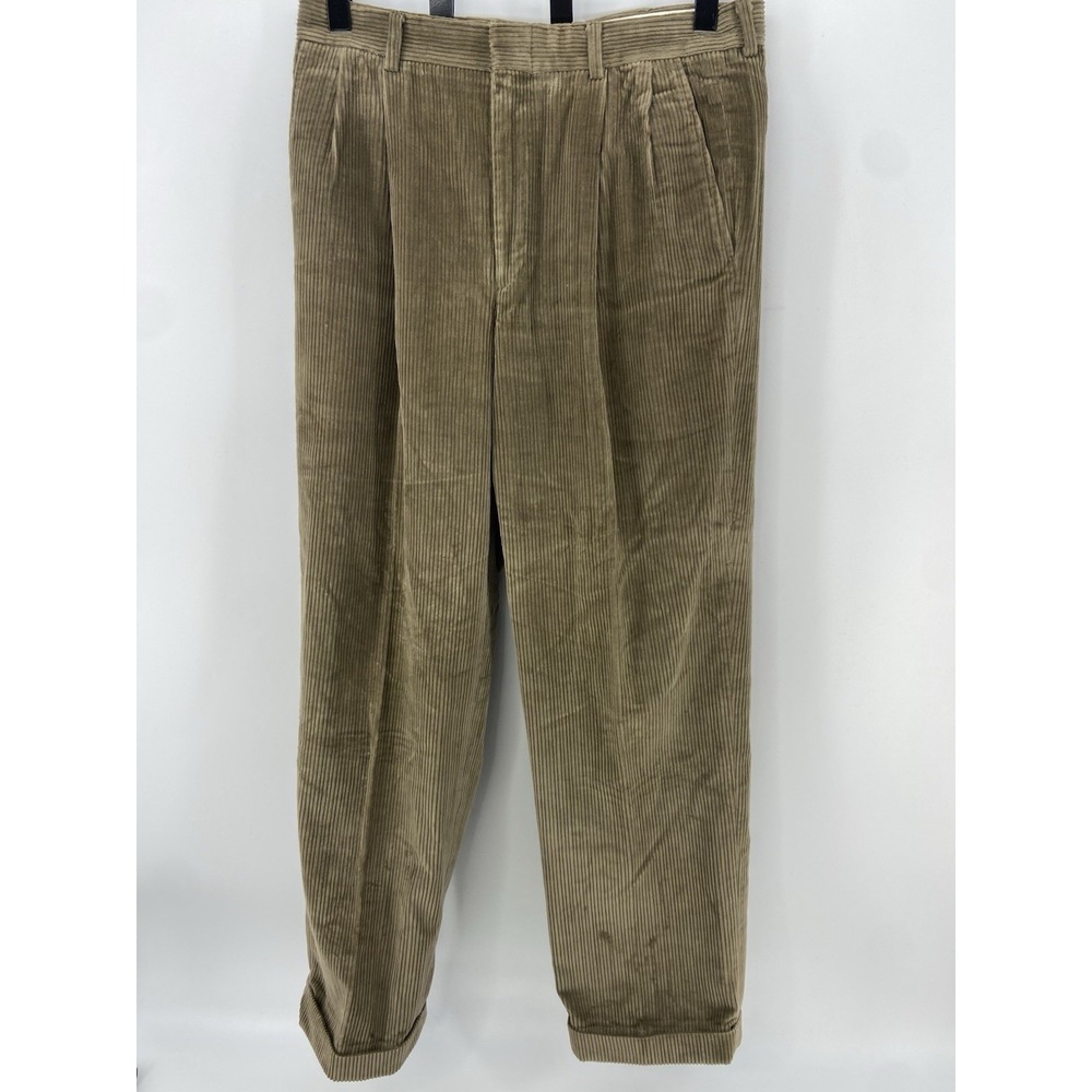 Vintage Brooks Brothers Corduroy Pants Men Tan Wide Wale Cuff Pleated Preppy USA